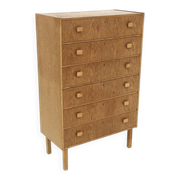 Scandinavian "tallboy" chest of drawers in oak, Sweden, 1960.