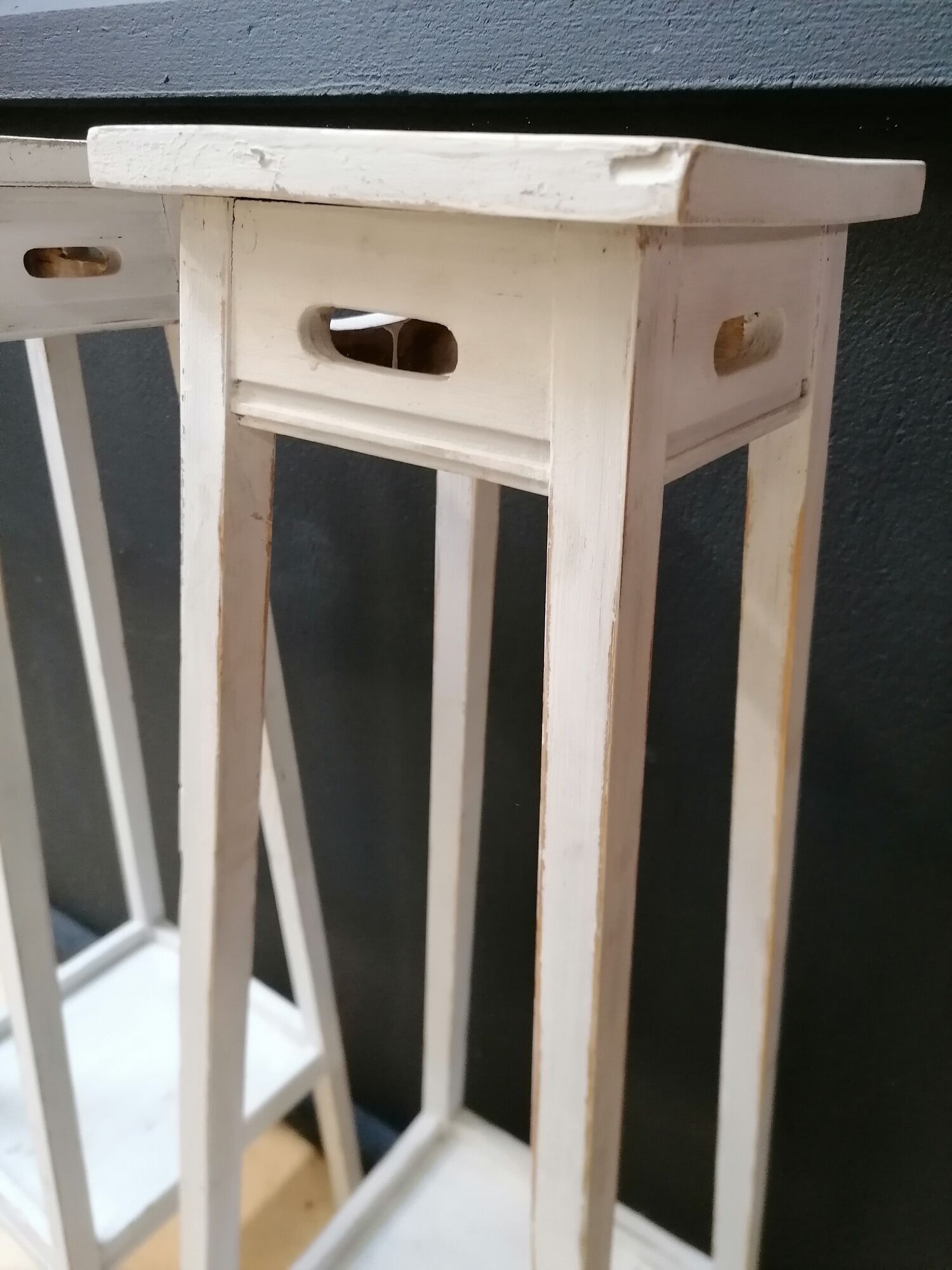 Pair of harnesses, pedestal table with plants, vintage wooden