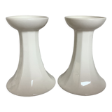 Pair of white candlesticks with faceted tulip foot