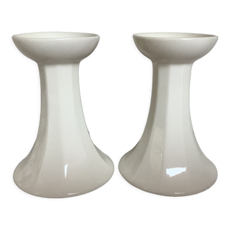 Pair of white candlesticks with faceted tulip foot