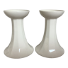 Pair of white candlesticks with faceted tulip foot