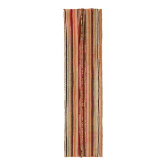 Vintage Turkish Hand-Knotted Wool Cotton Red Kilim Runner Rug 53x220