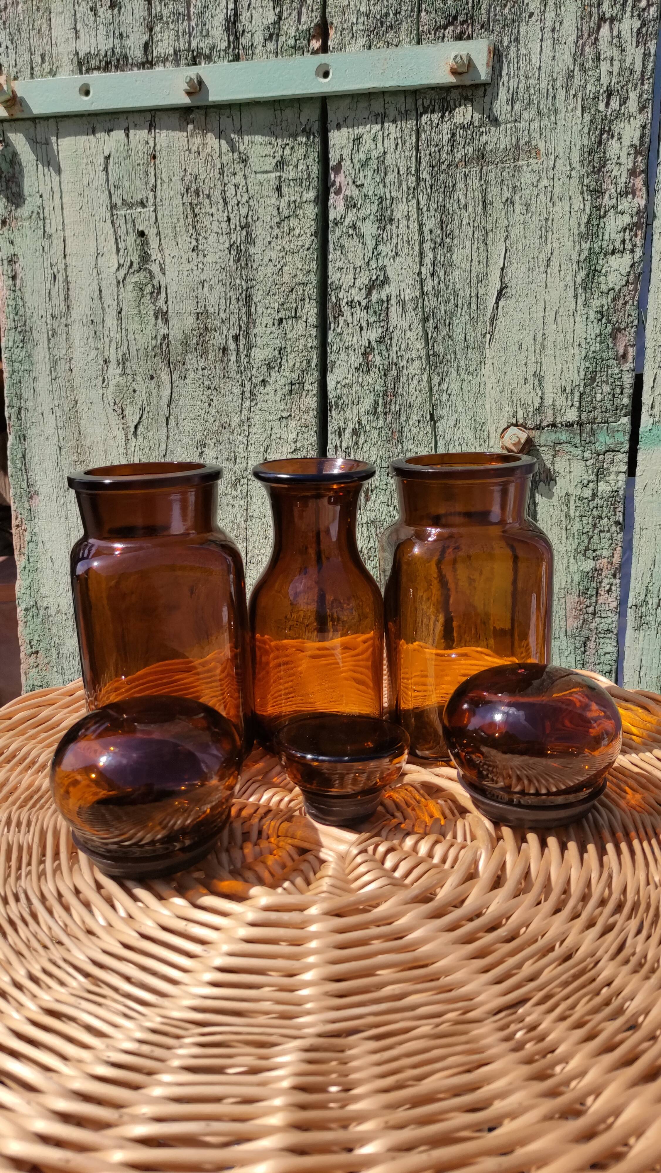 Trio de bocaux vintages style pots apothicaire