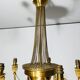 Neoclassical style brass chandelier decorated with pearl garlands