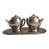 Set three pieces salt shaker and pepper teapots miniature teapots