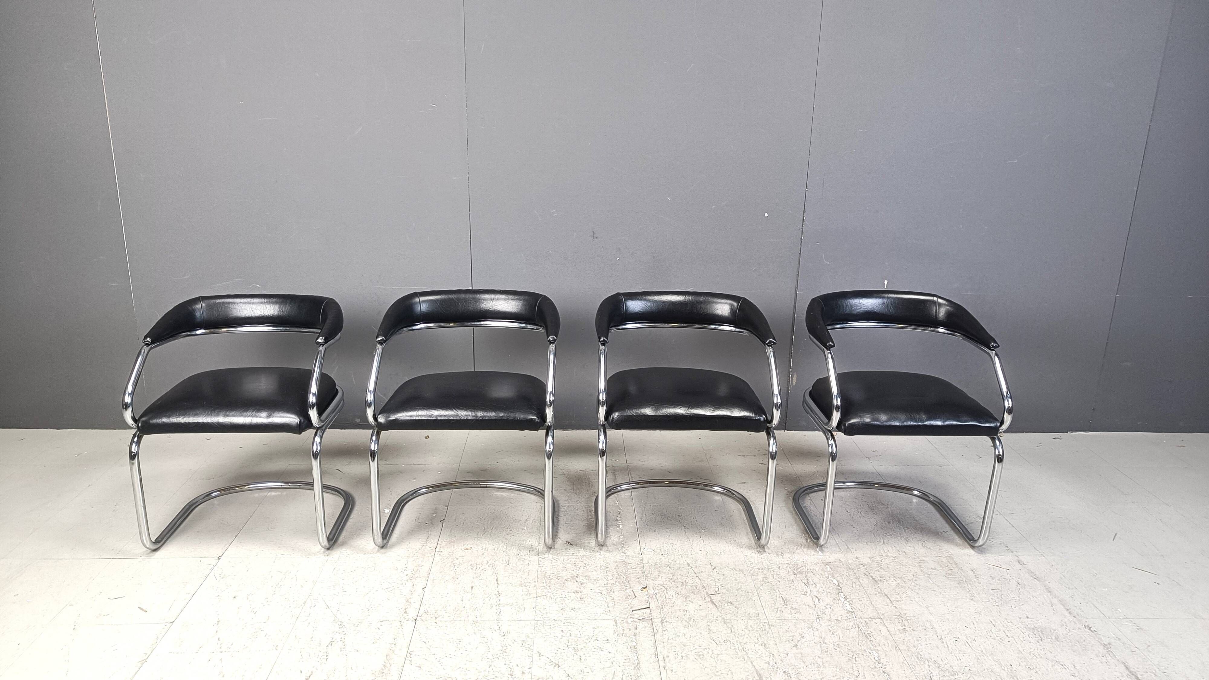 Vintage chrome and leatherette cantilever dining chairs by Giotto Stoppino,