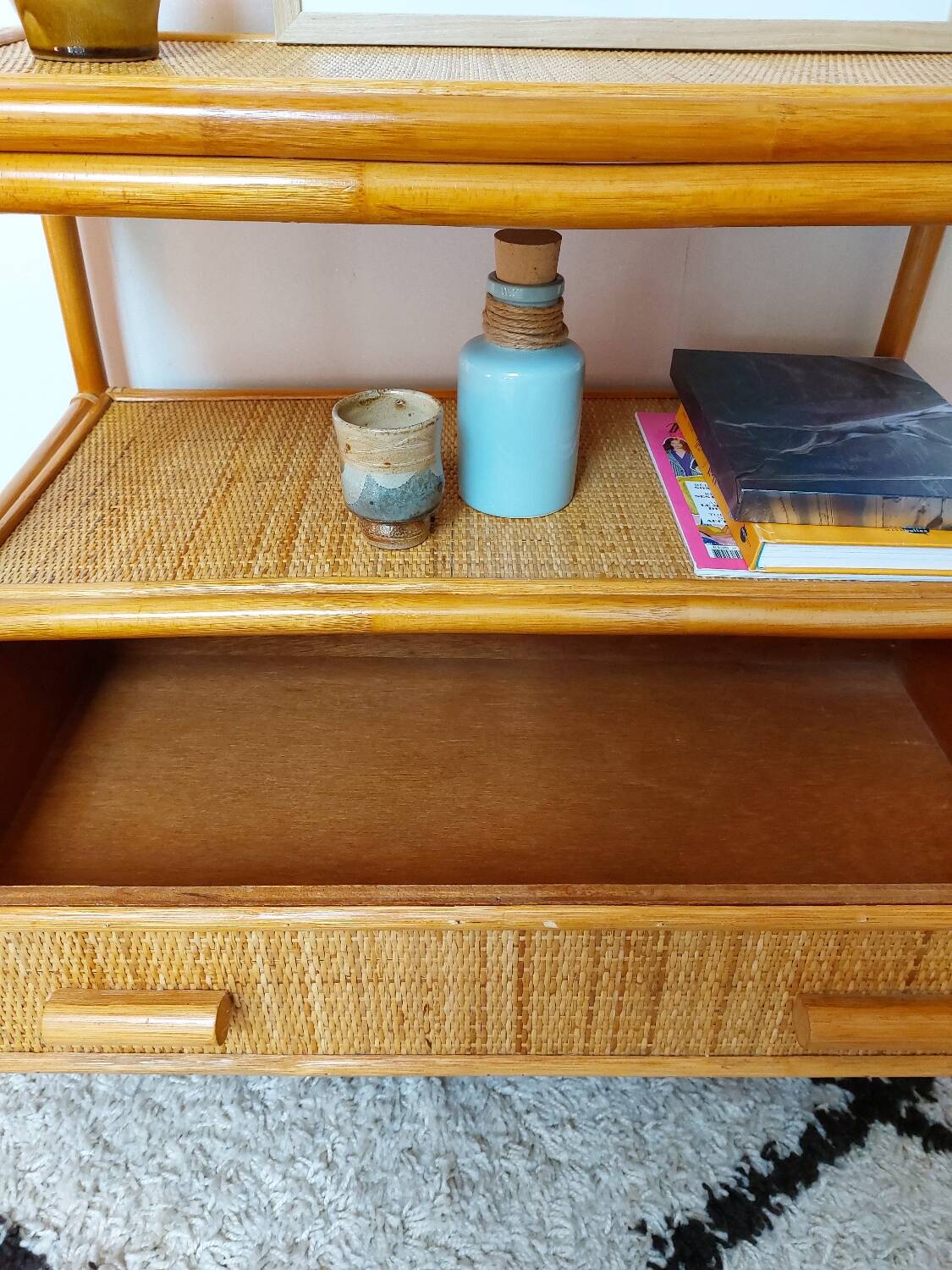 Commode rotin cannage vintage