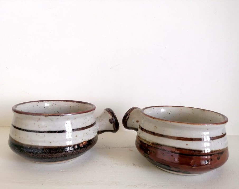 Pair of Japanese sandstone caquelons