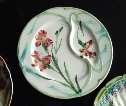 French antique asparagus plates in majolica