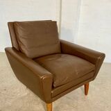 Vintage retro Danish mid-century G. Thams club chair in brown leather 60s