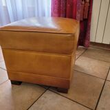 Leather club armchair and its pouf