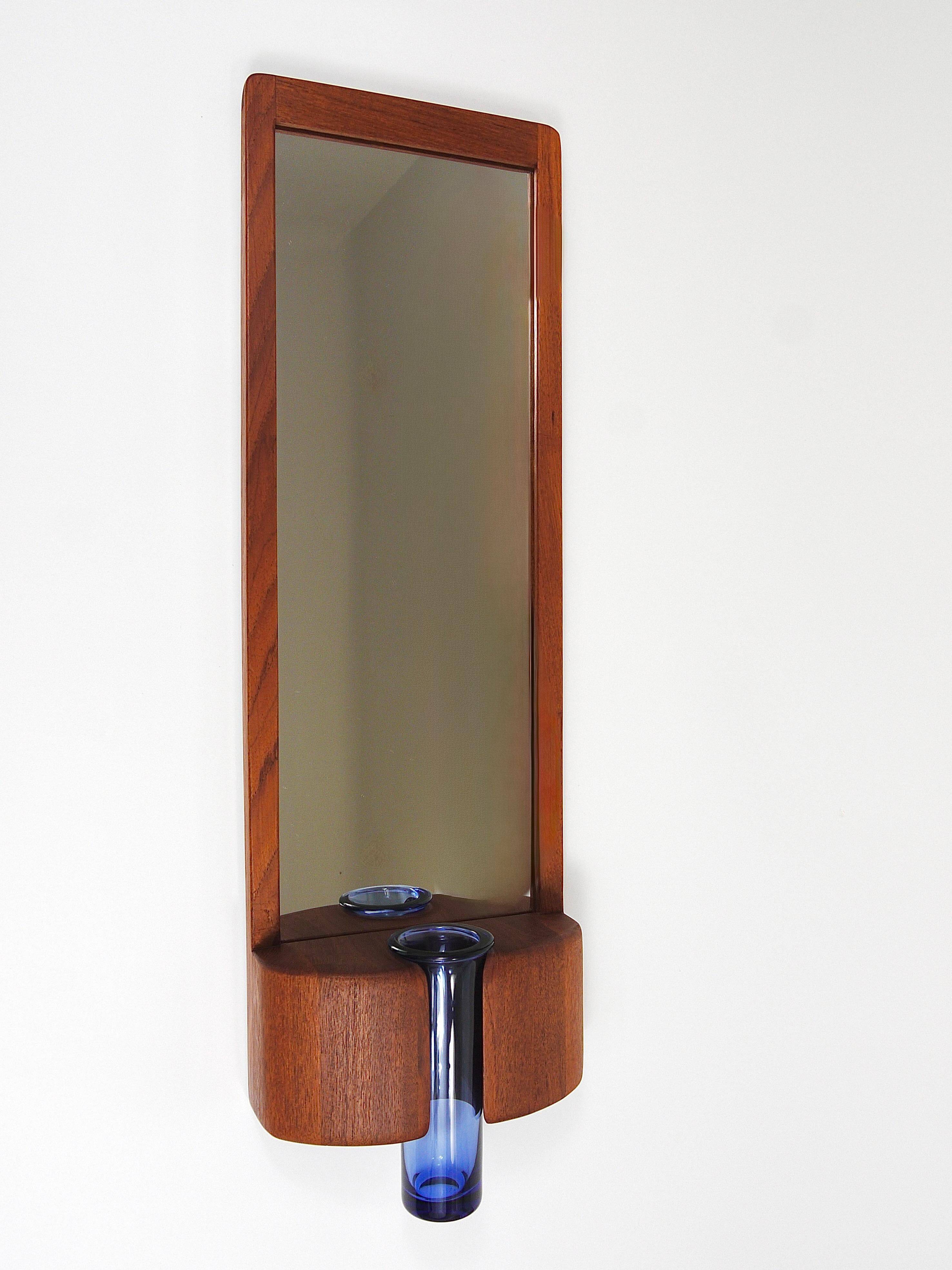 Danish wall mirror by Jacob Hermann & Per Lütken and Holmegaard glass vase, 1960s.