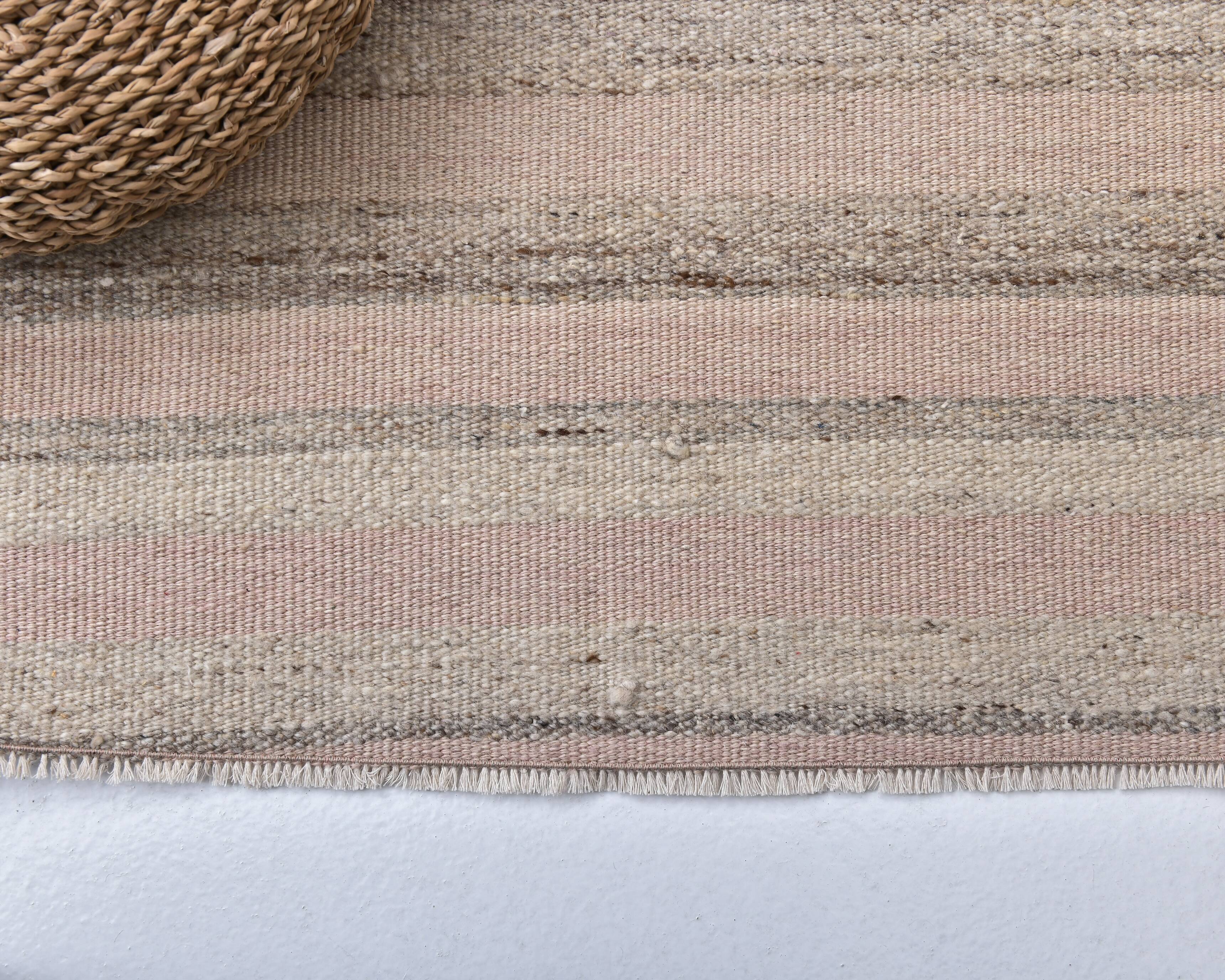 pink brown wool runner rug, Turkish vintage runner kilim  67x293 cm