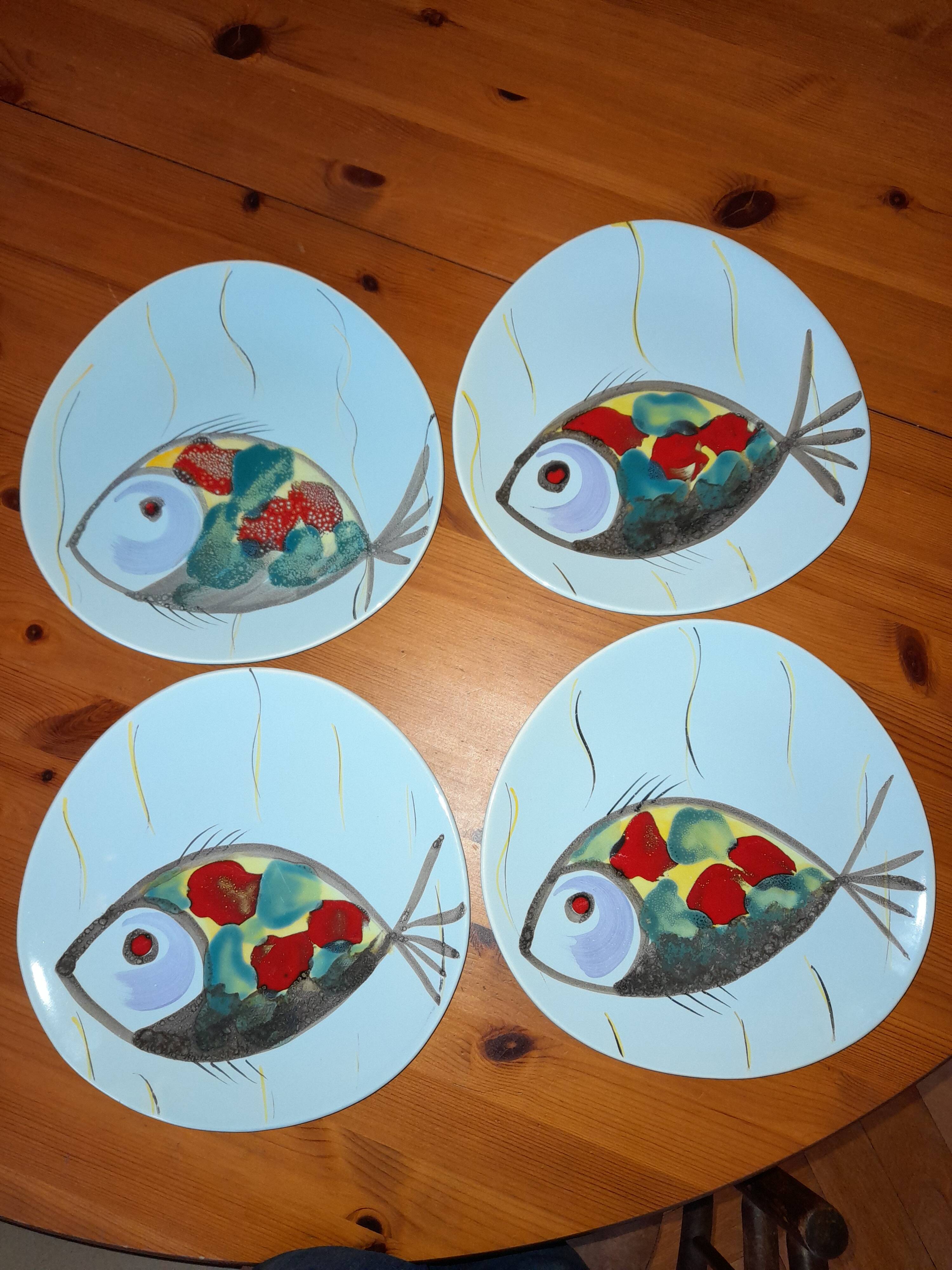 Seafood service / fish 14 pieces / PORNIC M.B.F.A Hand-painted