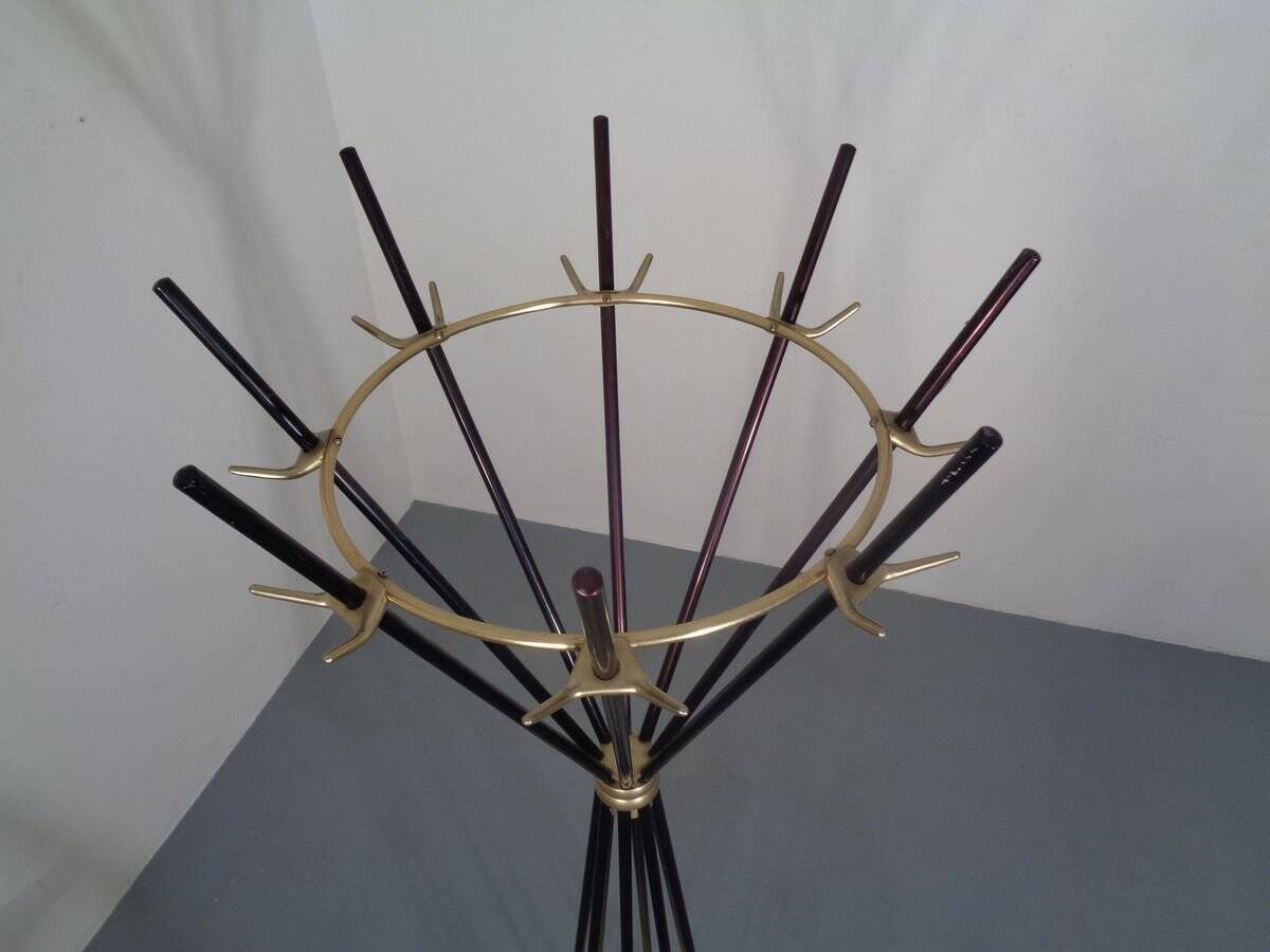 Italian copper and steel tubular coat rack, 1950s