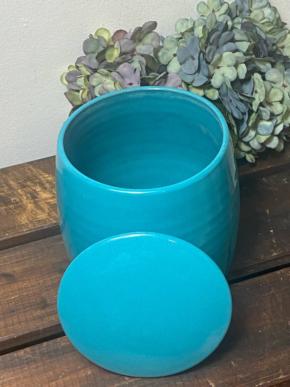 Turquoise blue ceramic candy box