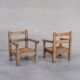 Pair of Mid-Century French Rush Primitive Oak Armchairs