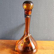 Vintage Amber Glass Wine Carafe - Artisan Decanter in Porron Style