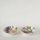 Pair of ceramic ramekins, abstract patterns in yellow, purple and green, Pornic model, 1960.
