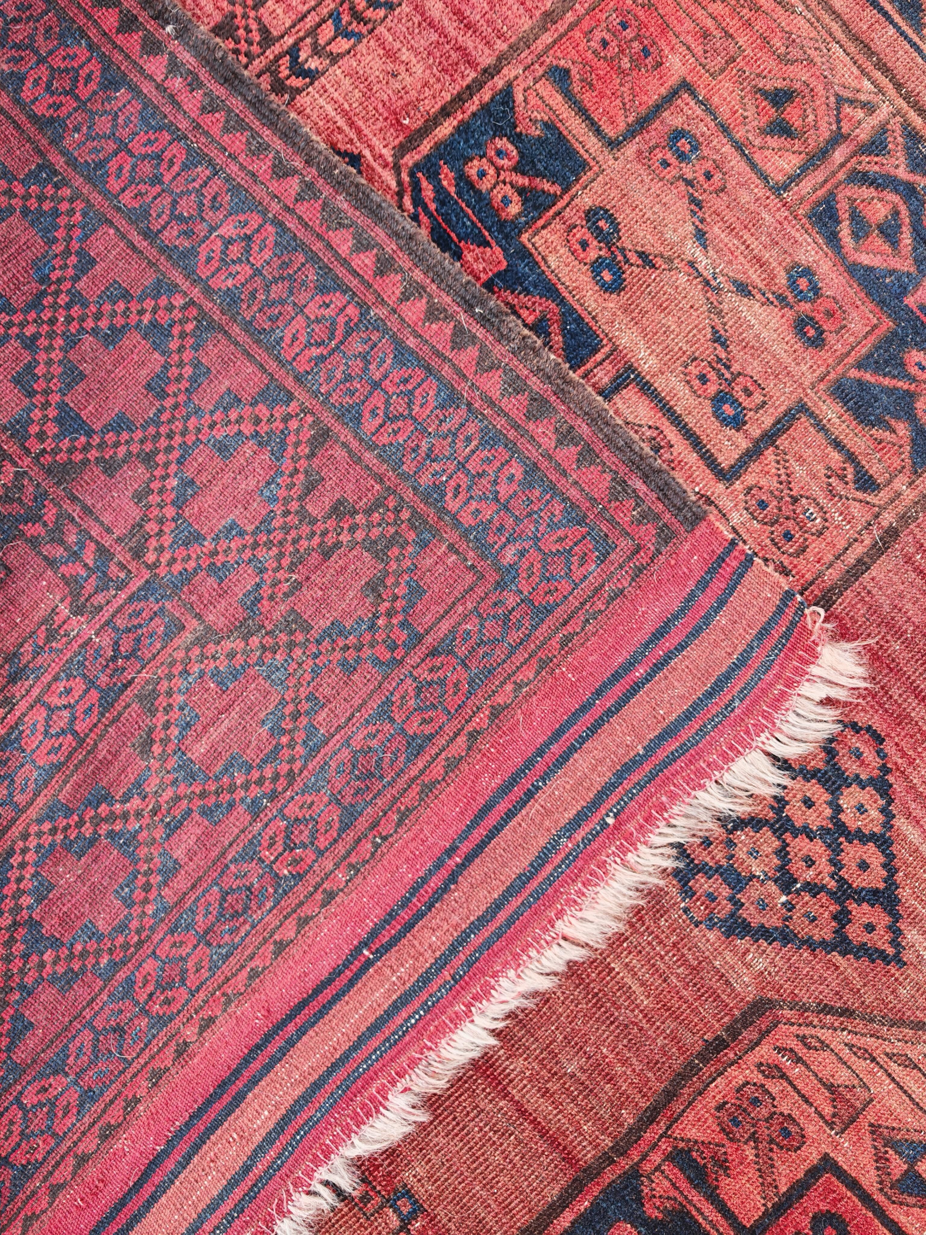 Antique Turkmen Ersari hand-knotted wool carpet 1920s