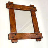 Vintage brutalist mirror in solid wood 53x65cm