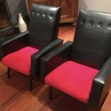 Pair of vintage armchairs in skai and fur