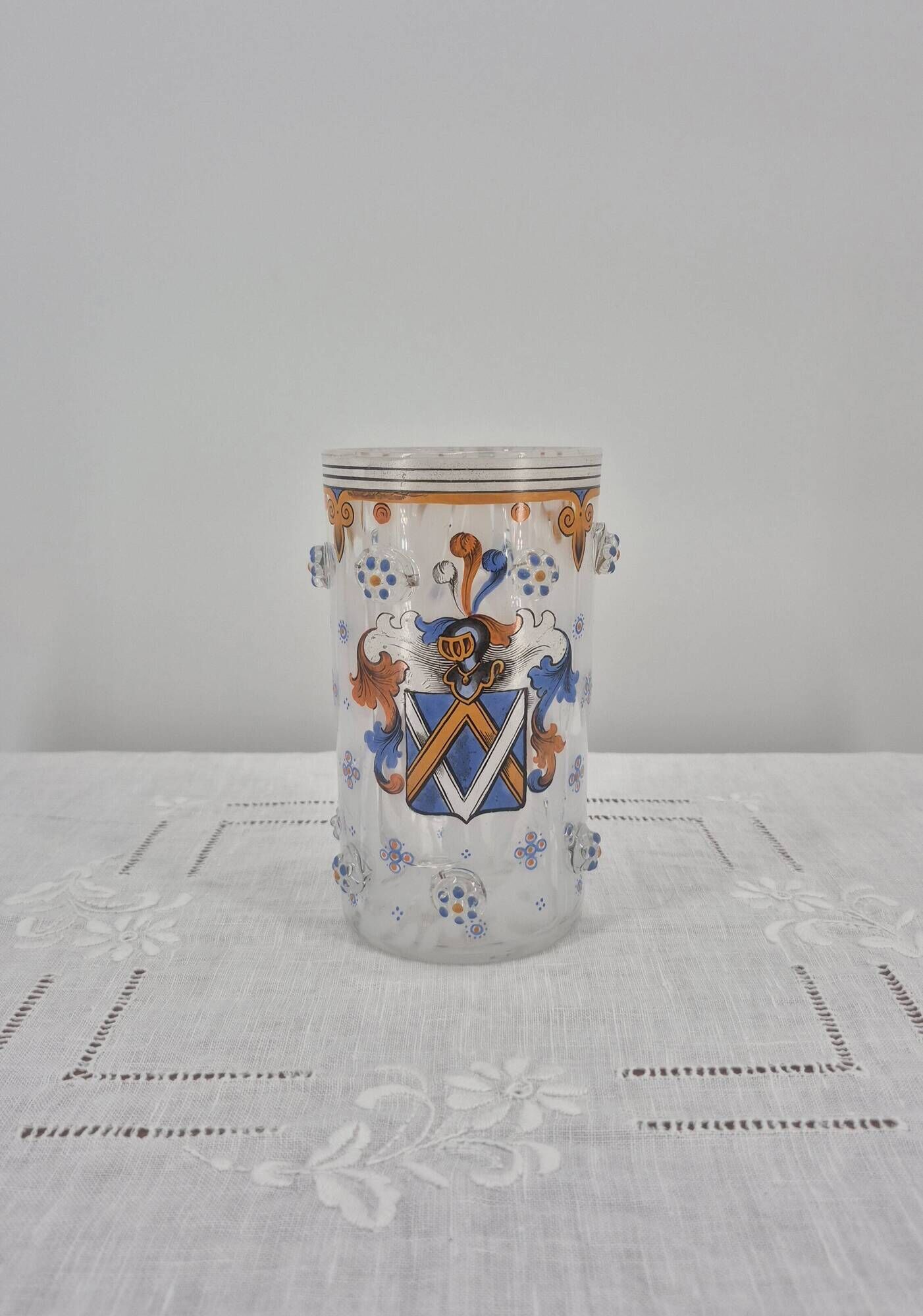 Small enamelled glass vase with armorial design in Historismus style from 19th century Bohemia.