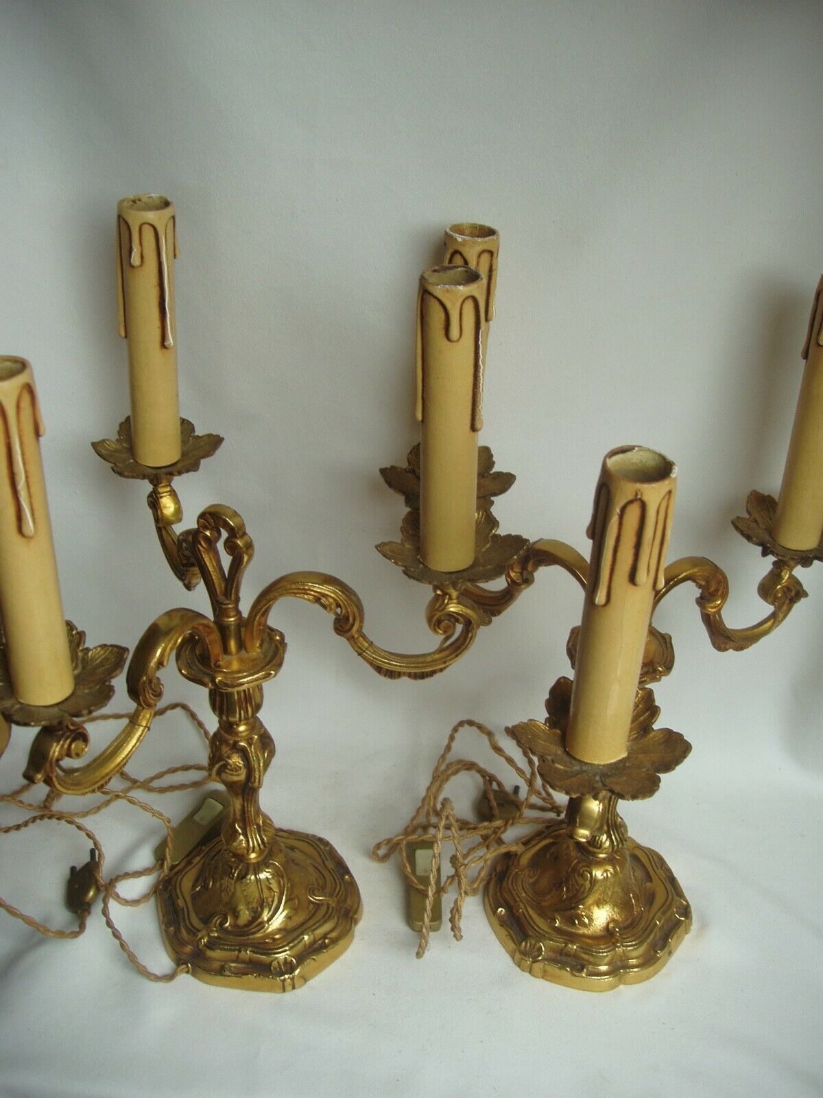 Pair of 3-light bronze Louis XV style table lamps