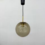 Limburg Glashütte brass smoked glass ball pendant hanging lamp , 1970s