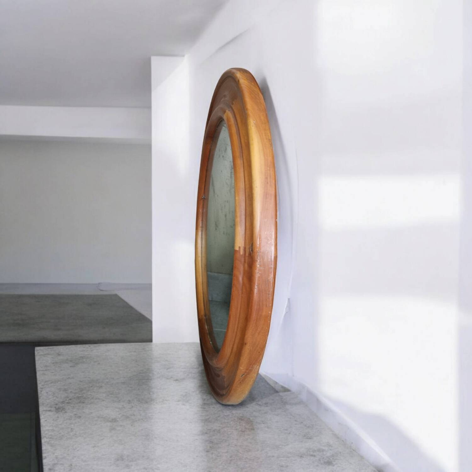 Large round wooden mirror