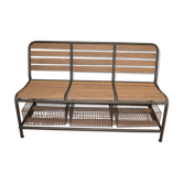 Iron and wood with storage bins  bench