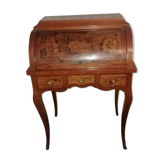 Bureau cylindre bois marqueté de fleurs