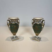 Pair of Empire Style Porcelain Vases, Decorated with Swans and Bundles