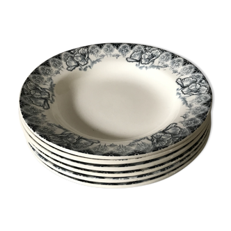 Six hollow plates Terre de Fer