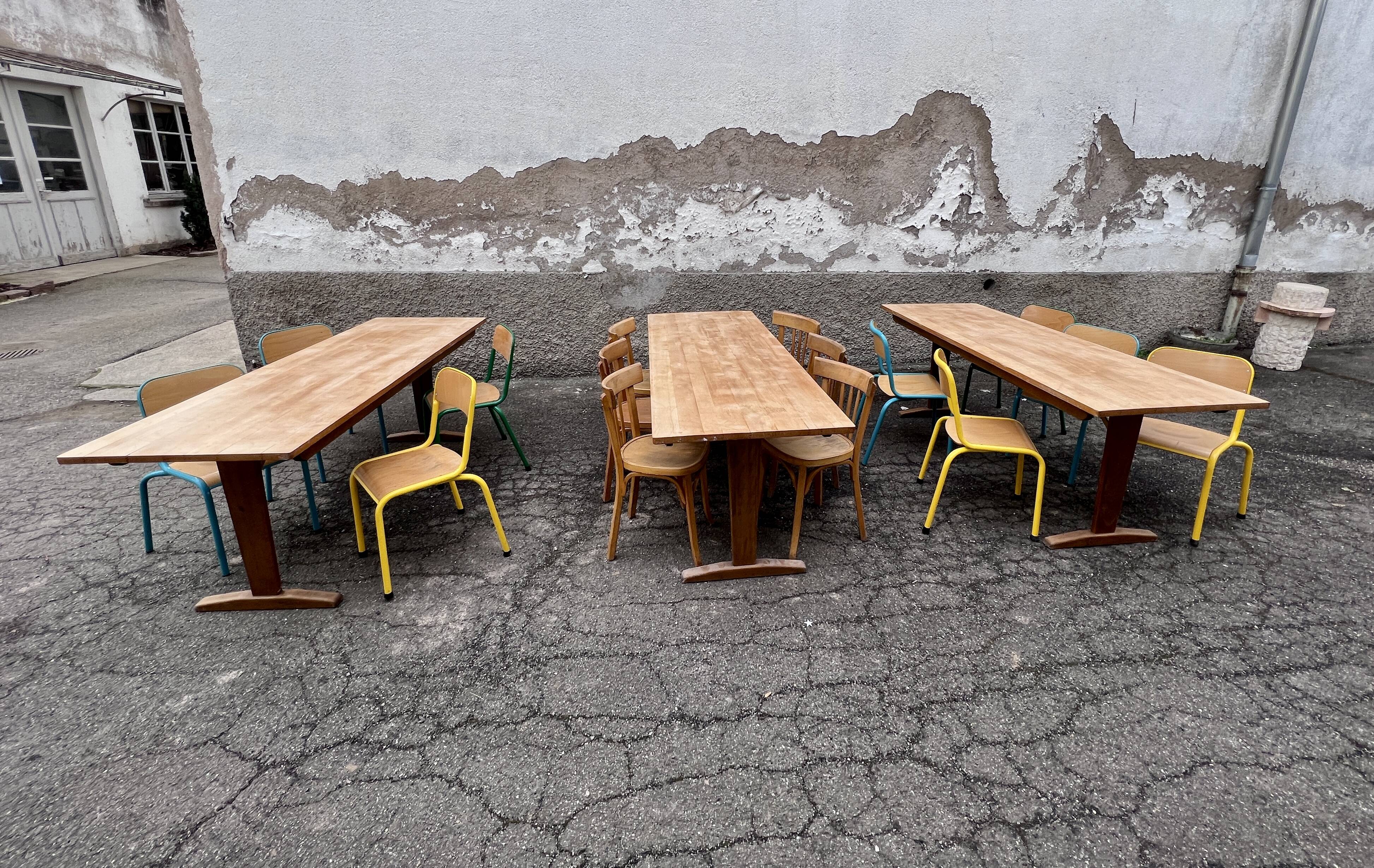 Trio de table bistrot vintage pliante 1950