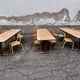 Trio de table bistrot vintage pliante 1950