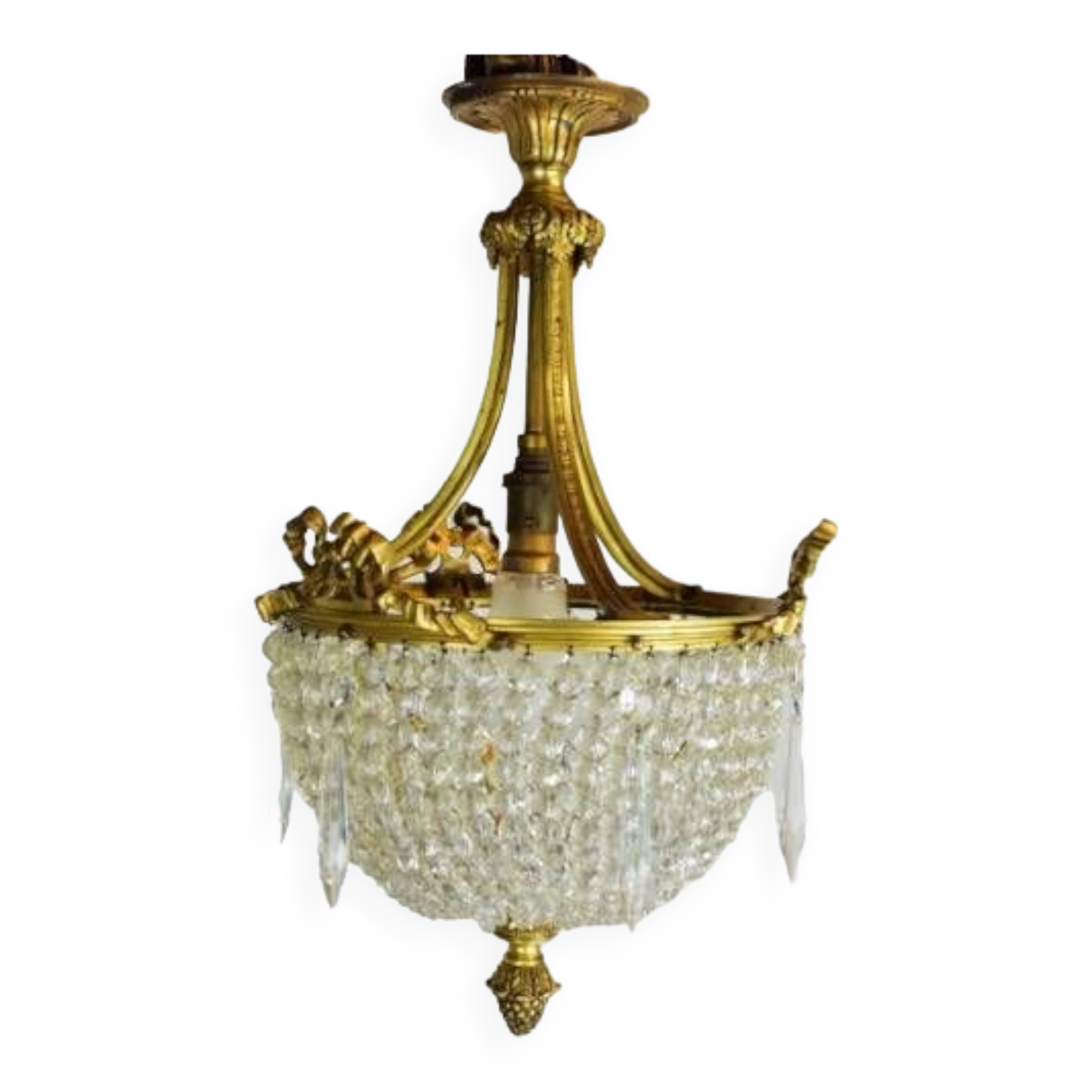 Bronze chandelier and Louis XVI pendants
