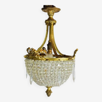 Bronze chandelier and Louis XVI pendants