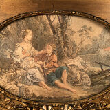 Louis XVI style trumeau in wood and gilded stucco and medallion engraving in the upper part