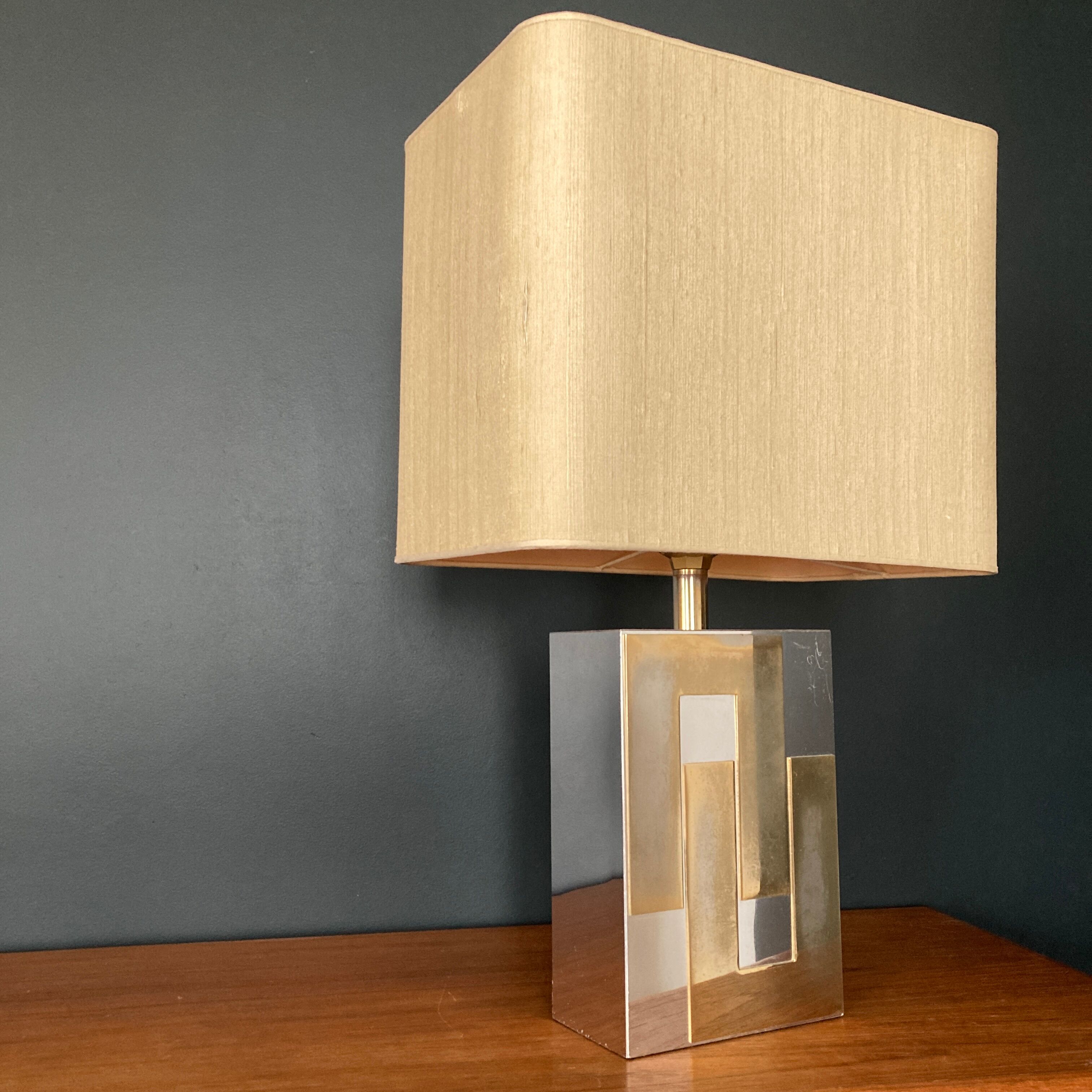 Table lamp Philippe Jean gold and chrome 1970