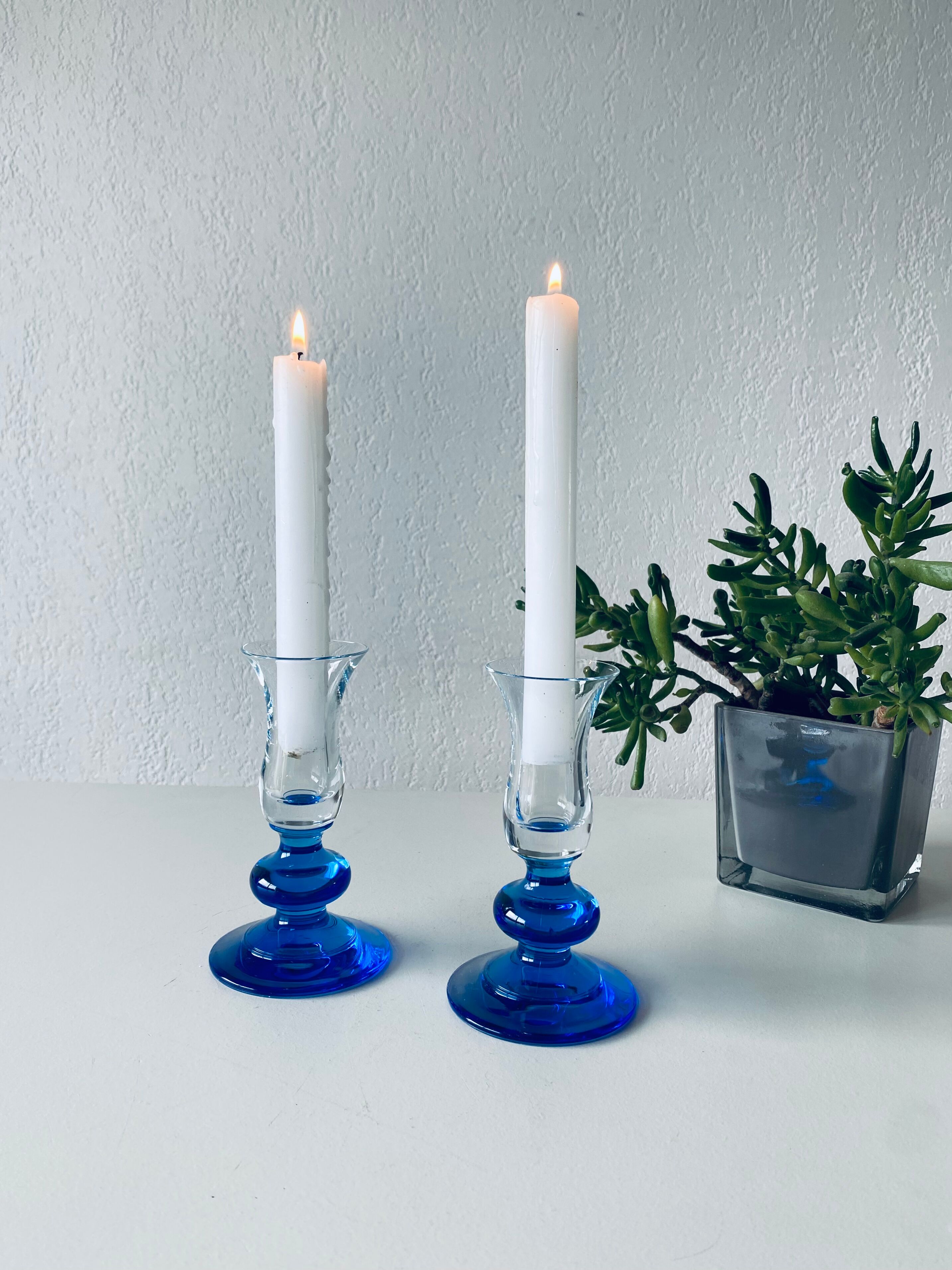 Pair of glass candle holders