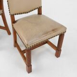 Art Deco Dining Room Chairs in Oak and Leather, 1940s, Set of 8