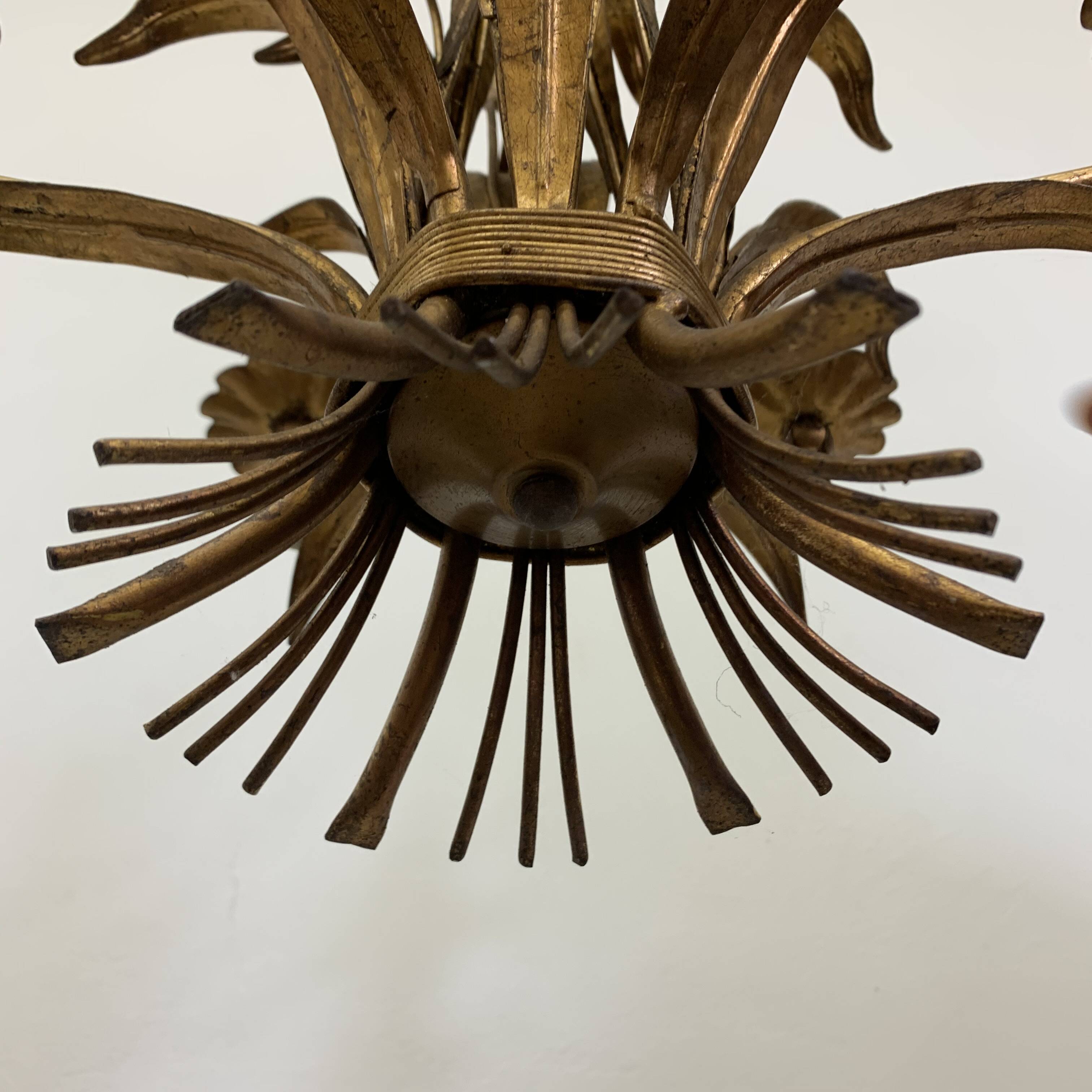 Large wheat sheaf leaf gold gilt chandelier, 1960’s