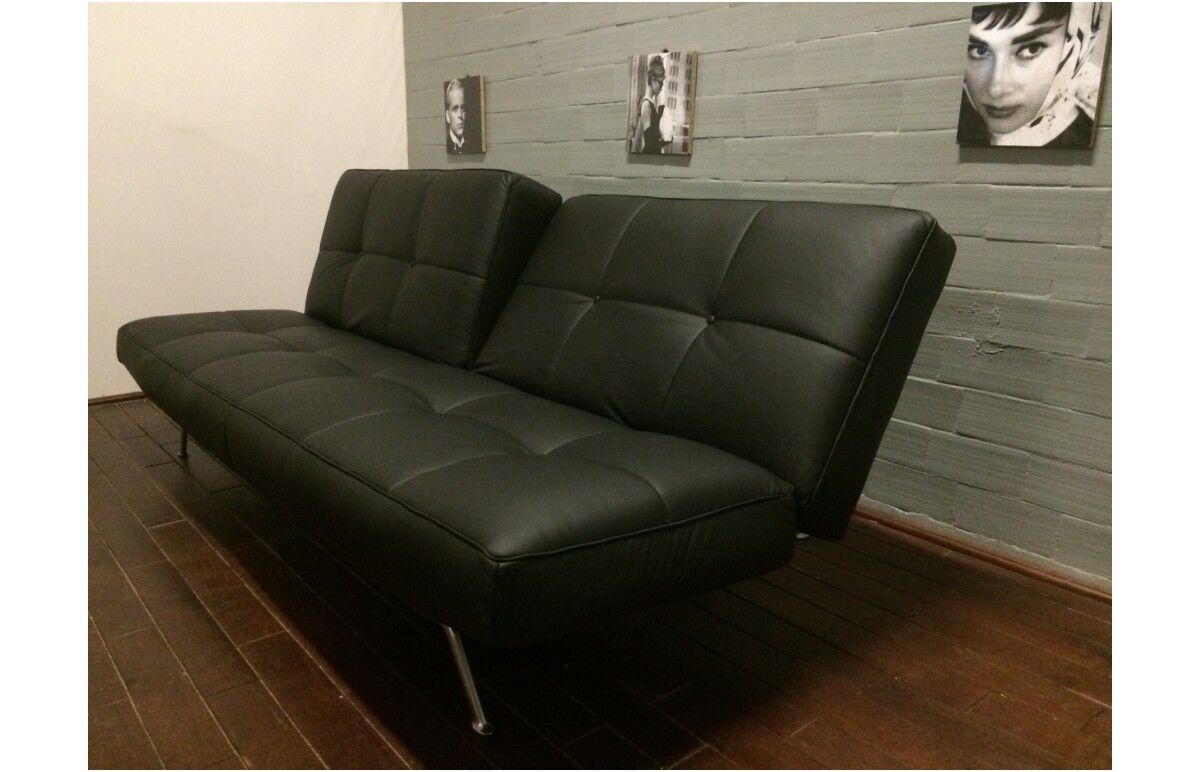 Sofa bed "Smala" vintage black leather adjustable by Pascal Mourgue for Ligne Roset