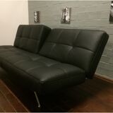 Canapé-lit vintage "Smala" noir en cuir ajustable par Pascal Mourgue pour Ligne Roset