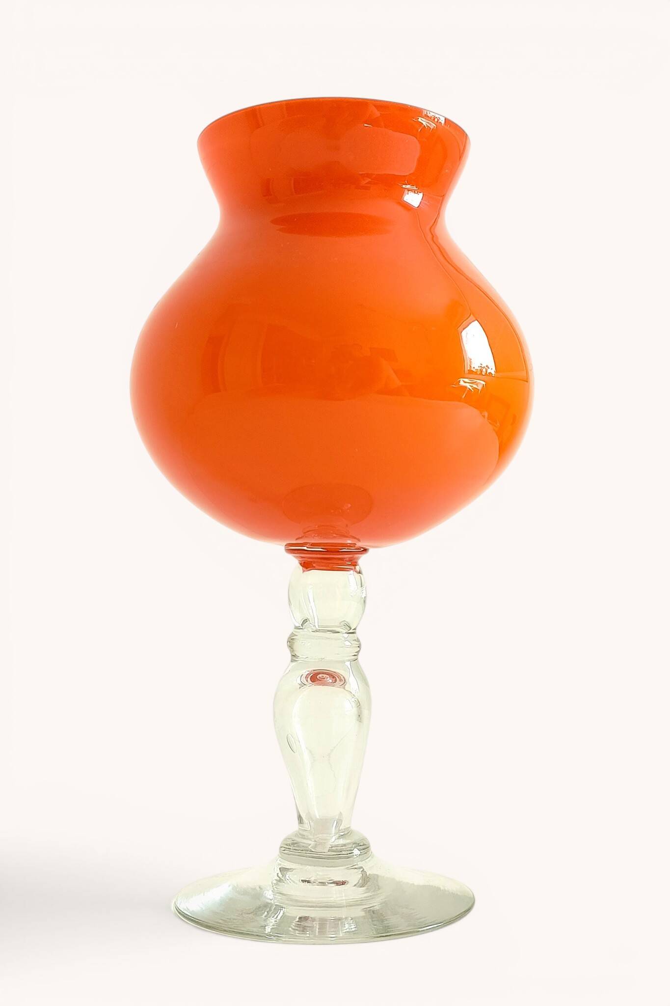 Murano Orange Cased Glass Large Goblet Vase, Italy, 1970s