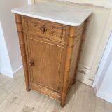Bedside table / nightstand in pitchpin pine wood and bamboo with marble top