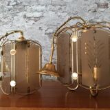 Art Deco pendant light in brass and chiseled polished glass