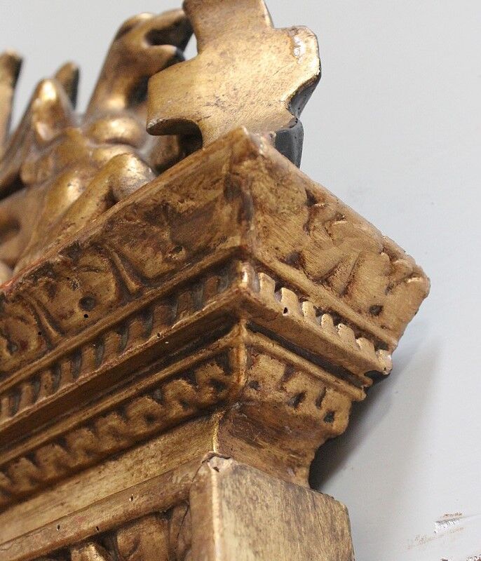 Golden Wooden Mirror with Winged Animal Decorations - Late 19th Century