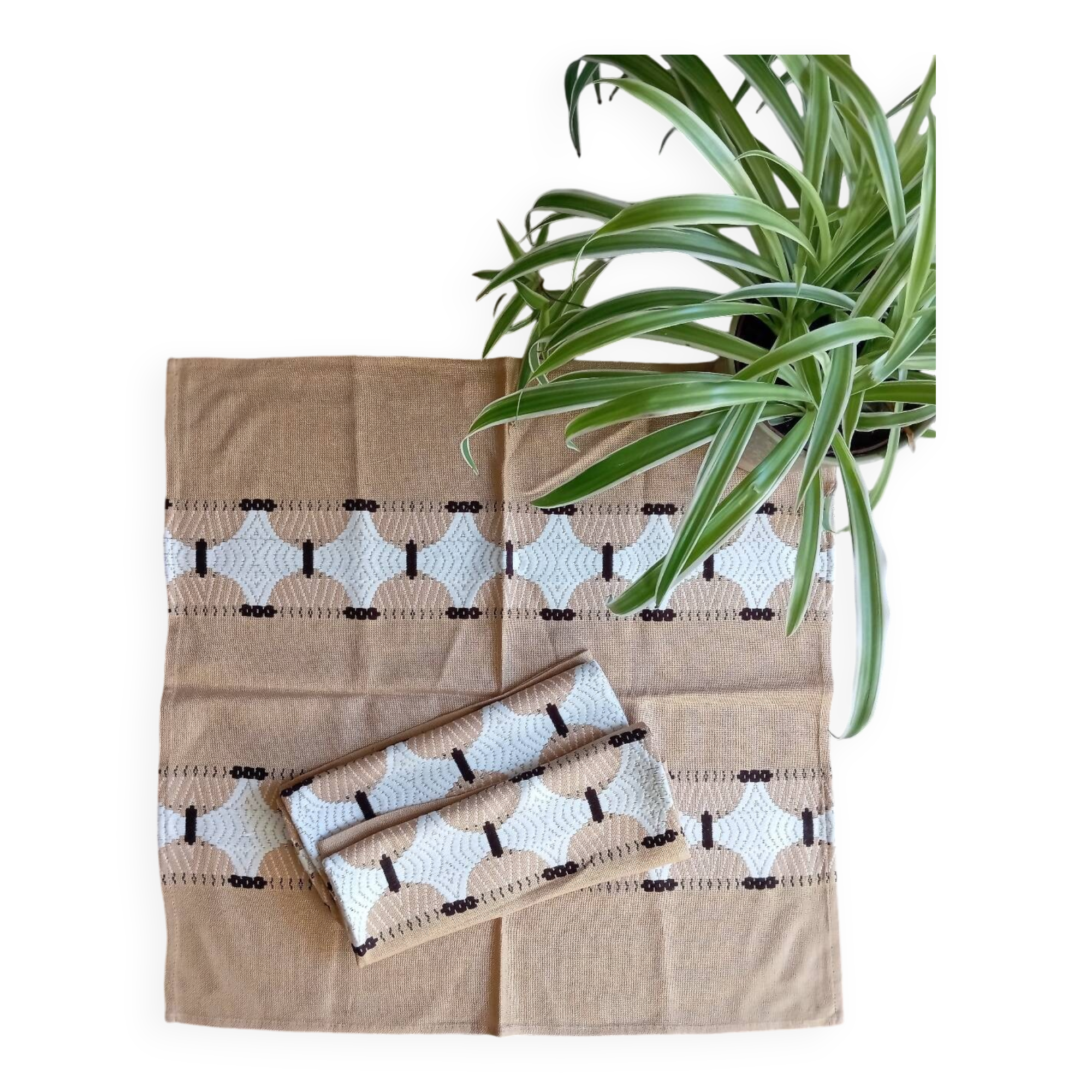 5 napkins 49x49 cm beige with geometric pattern, vintage